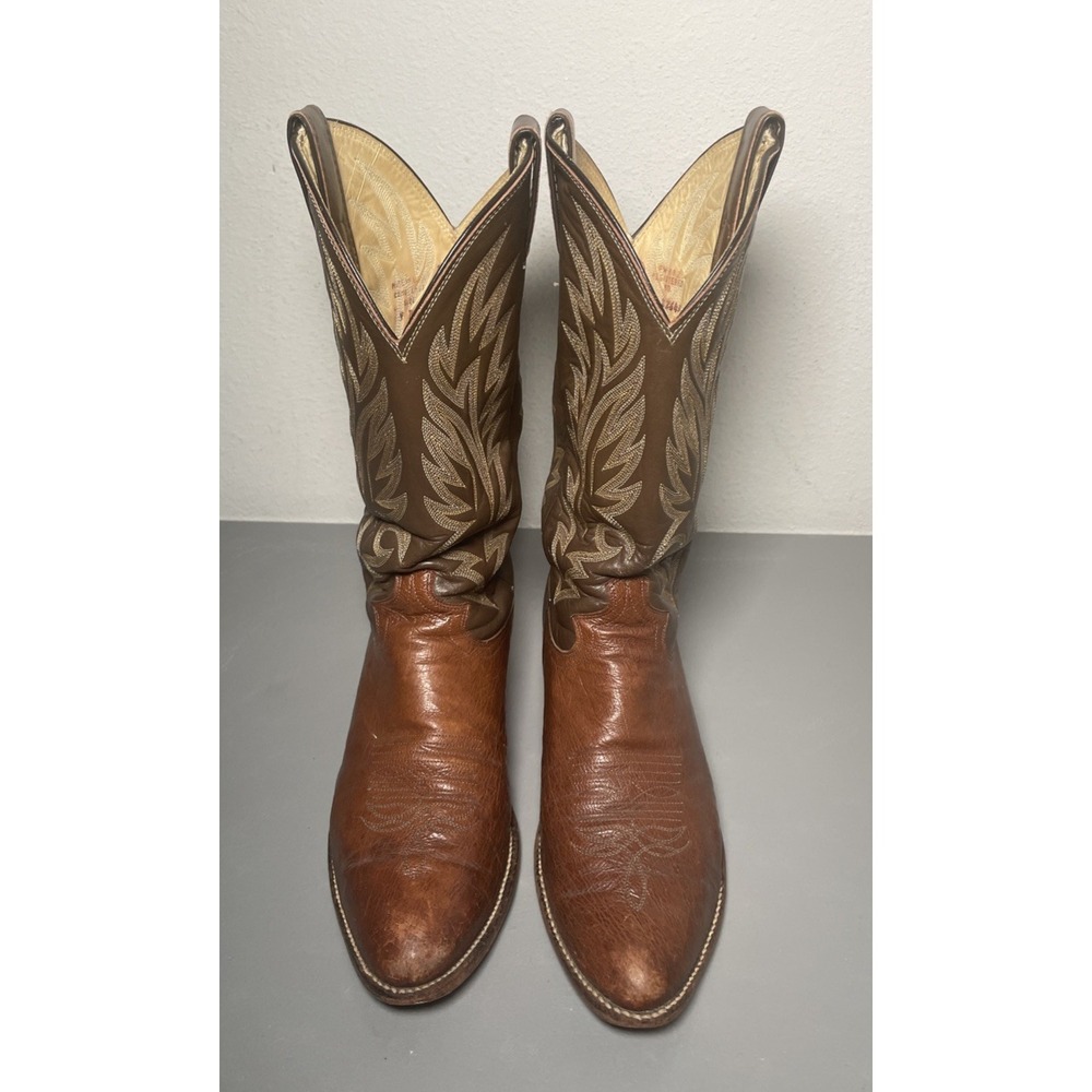 JUSTIN BROWN LEATHER COWBOY BOOTS 8732 MEN'S SIZE 9 D